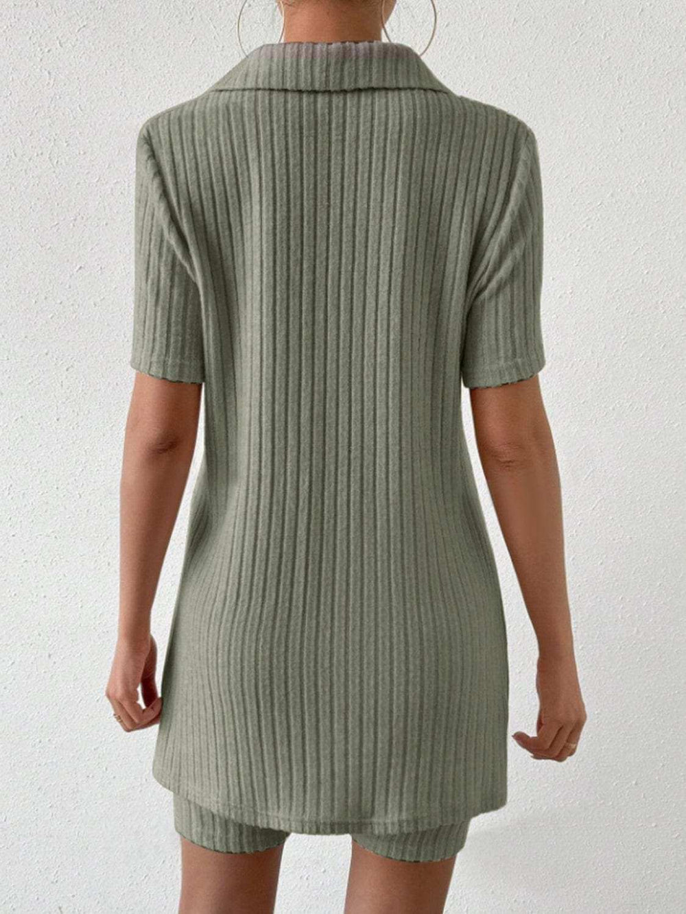 Johnny Collar Short Sleeve Top and Shorts Set - Trendsi - Flyclothing LLC