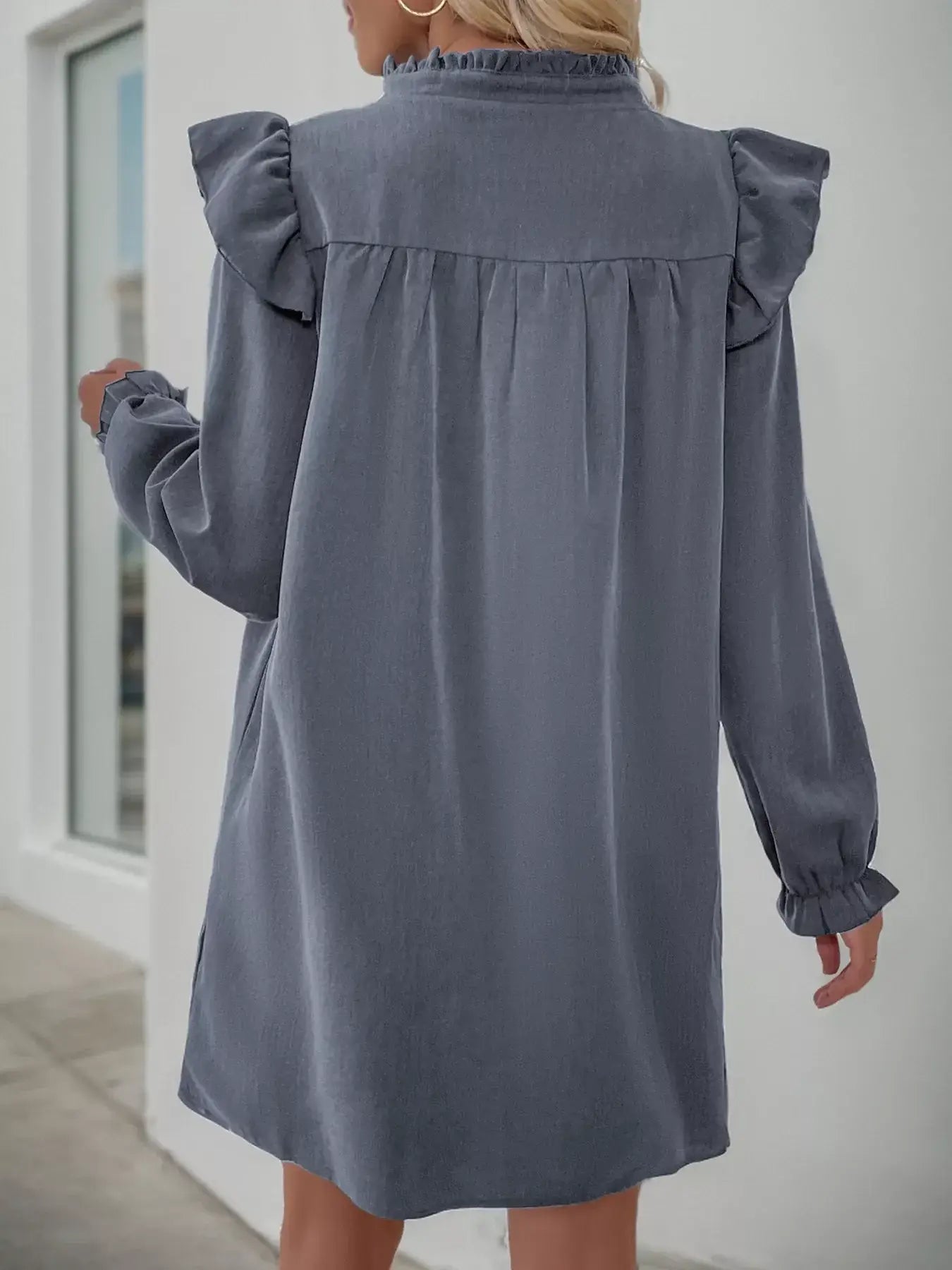 Ruffled Notched Flounce Sleeve Dress - Trendsi - Flyclothing LLC