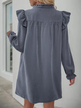 Ruffled Notched Flounce Sleeve Dress - Trendsi - Flyclothing LLC