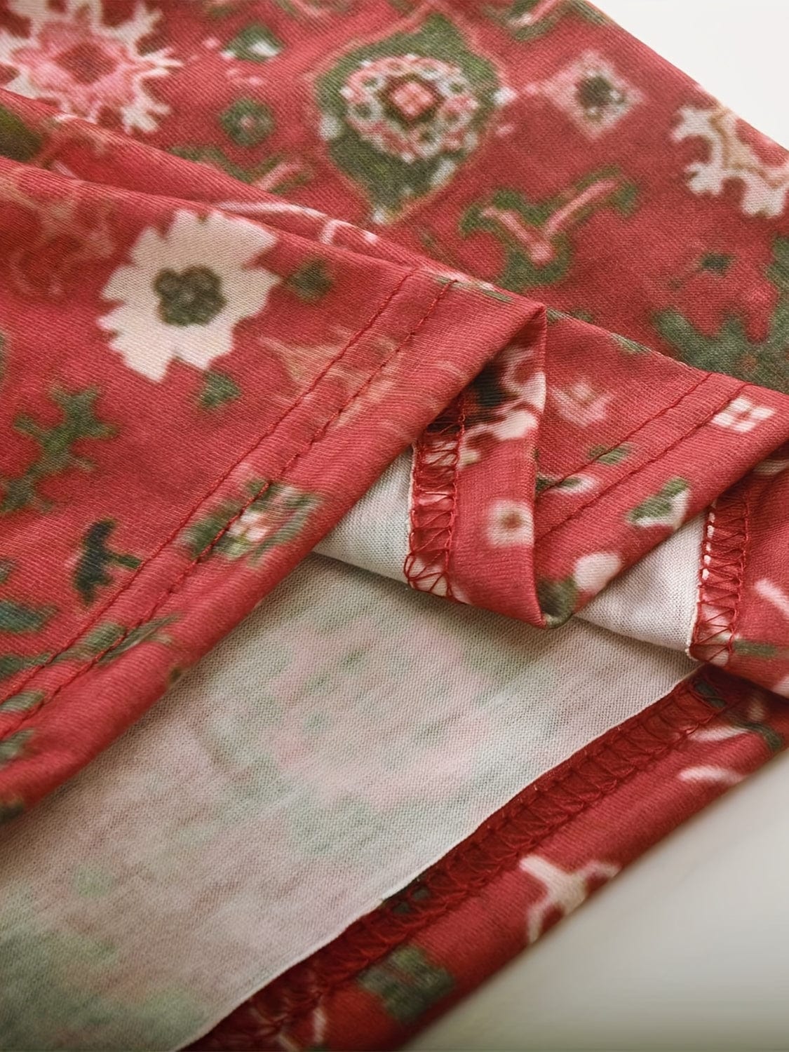 Full Size Printed Notched Short Sleeve Blouse - Trendsi