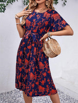 Printed Round Neck Short Sleeve Dress - Trendsi - Flyclothing LLC