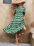 Wavy Striped Round Neck Short Sleeve Dress - Trendsi - Flyclothing LLC