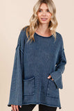 Mittoshop Mineral Wash Patch Pocket Cut Edge Sweater - Trendsi - Flyclothing LLC