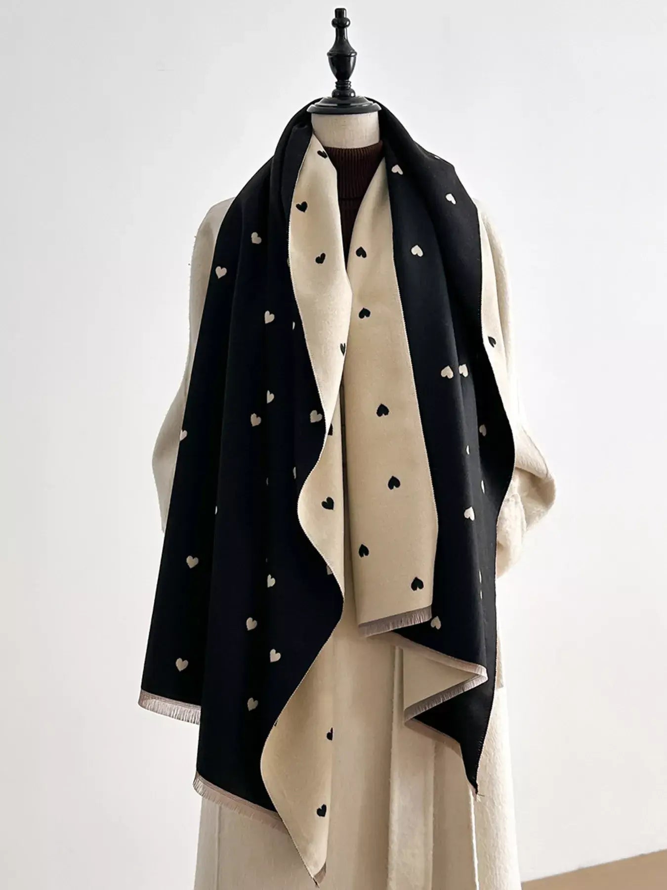 Heart Raw Hem Scarf - Trendsi - Flyclothing LLC