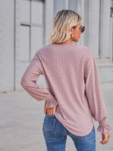 V-Neck Eyelet Flounce Sleeve Blouse - Trendsi - Flyclothing LLC