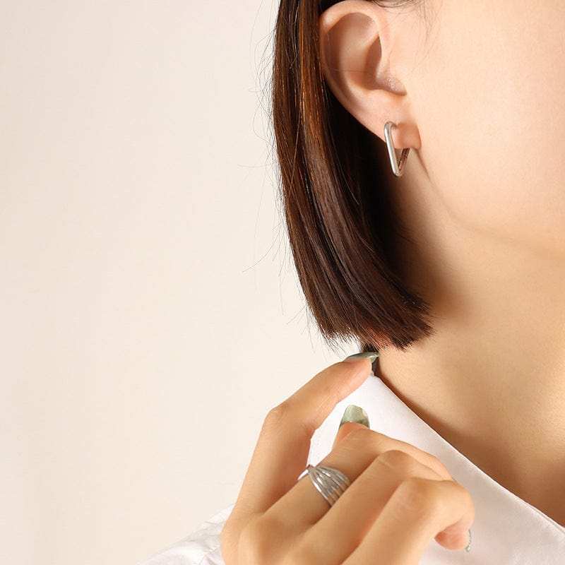 Titanium Steel Geometric Huggie Earrings - Trendsi - Flyclothing LLC