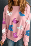 Easter Bunny Bow Knot Sequined Sweatshirt - Trendsi