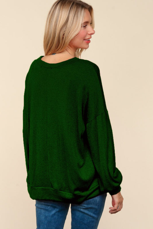 Haptics Sequin Nutcracker Patch Hacci Knit Top - Trendsi