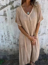 Full Size V-Neck Short Sleeve Midi Dress Plus Size - Trendsi - Flyclothing LLC