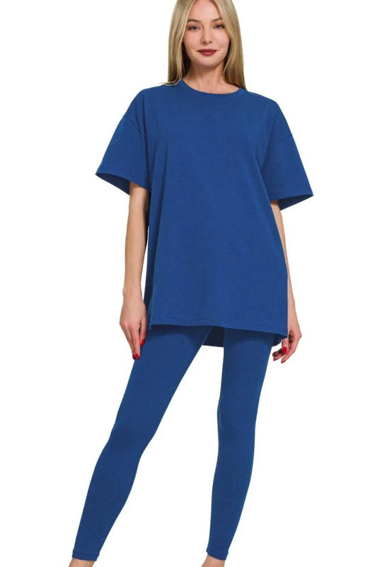 Zenana Cotton Round Neck Top & Legging Set - Trendsi - Flyclothing LLC