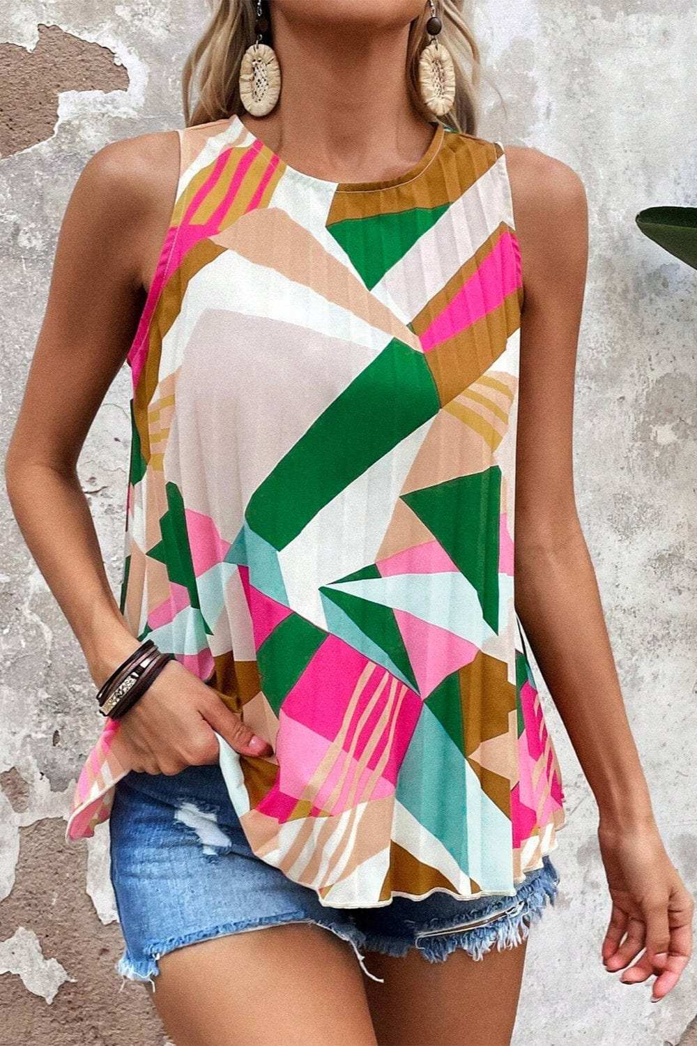 Color Block Round Neck Tank - Trendsi - Flyclothing LLC