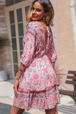 Perfee Bohemian Frill Trim V-Neck Dress - Trendsi