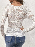 Lace V-Neck Long Sleeve Top - Trendsi - Flyclothing LLC