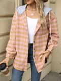 Plaid Button Up Long Sleeve Drawstring Hooded Jacket - Trendsi - Flyclothing LLC