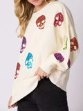 Halloween Colorful Skull Sequin Oversized Sweatshirt - Trendsi - Flyclothing LLC