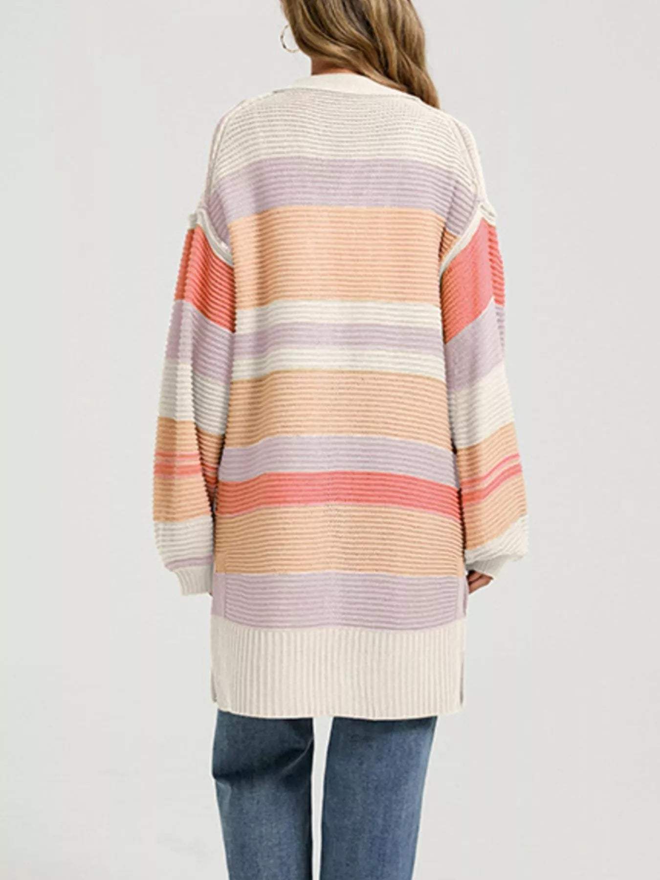 Color Block Striped Open Front Cardigan - Trendsi - Flyclothing LLC