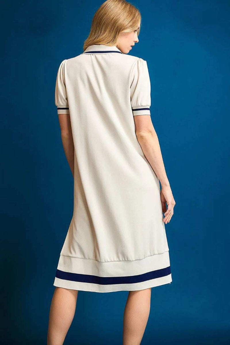 Umgee Side Slit Contrast Trim Short Sleeve Dress - Trendsi - Flyclothing LLC