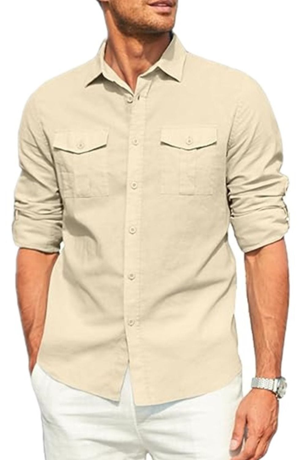 Men's Plus Size Button Down Collared Neck Long Sleeve Shirt - Trendsi