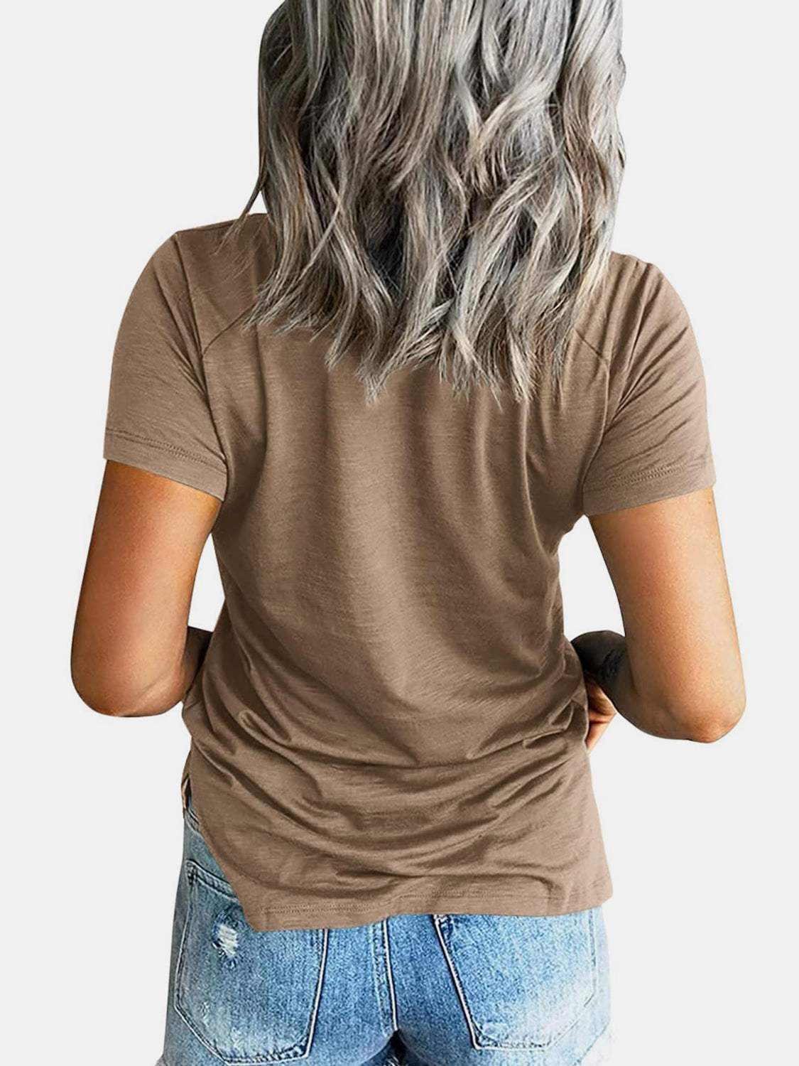 Pocketed V-Neck Short Sleeve T-Shirt - Trendsi - Flyclothing LLC