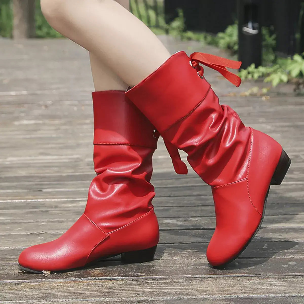 Round Toe Block Heels Boots - Trendsi - Flyclothing LLC