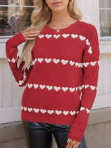 Heart Round Neck Long Sleeve Sweater - Trendsi - Flyclothing LLC