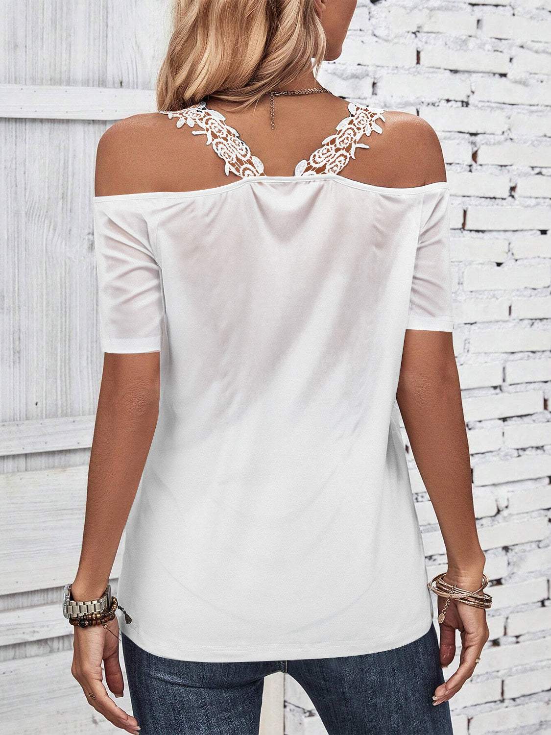 Full Size Lace Detail Short Sleeve T-Shirt - Trendsi - Flyclothing LLC