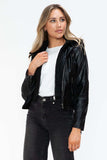 Snobbish Faux Leather Zip Up Drawstring Hooded Jacket - Trendsi - Flyclothing LLC