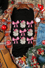 Santa & Bow Graphic Round Neck Short Sleeve T-Shirt - Trendsi - Flyclothing LLC