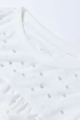 Pearl Decor Mesh Patchwork Ribbed Long Sleeve Top - Trendsi - Flyclothing LLC