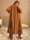 Slit Tied Collared Neck Longline Coat - Trendsi - Flyclothing LLC