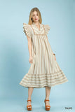 Umgee Stripe Ruffle Sleeve Tiered Midi Dress - Trendsi - Flyclothing LLC