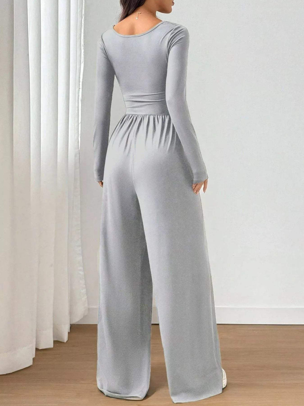 Ruched Square Neck Wide-Leg Jumpsuit - Trendsi - Flyclothing LLC