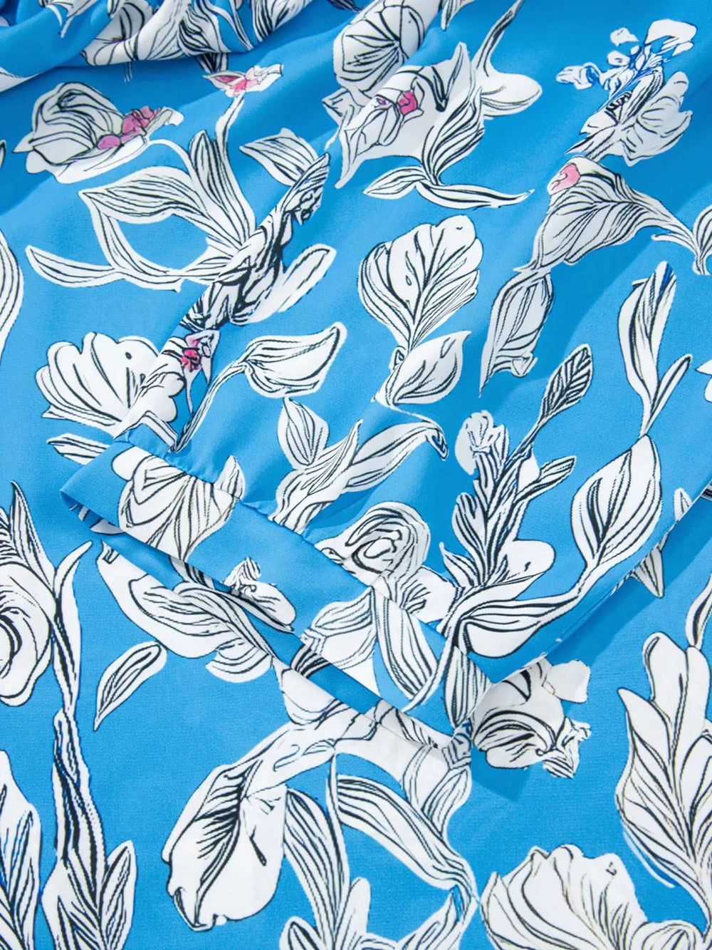 Notched Floral Print 3/4 Puff Sleeve Blouse - Trendsi - Flyclothing LLC