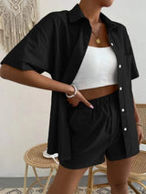 Button Up Short Sleeve Shirt and Shorts Set - Trendsi - Flyclothing LLC