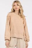 Mittoshop Side Slit Exposed Seam Round Neck Sweatshirt - Trendsi