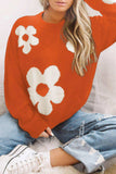 Round Neck Floral Pattern Color Contrast Design Long Sleeve Sweater - Trendsi - Flyclothing LLC