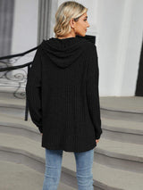 Half Button Long Sleeve Hooded Top - Trendsi - Flyclothing LLC