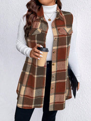 Honey Plus Size Pocketed Plaid Button Up Vest Coat - Trendsi