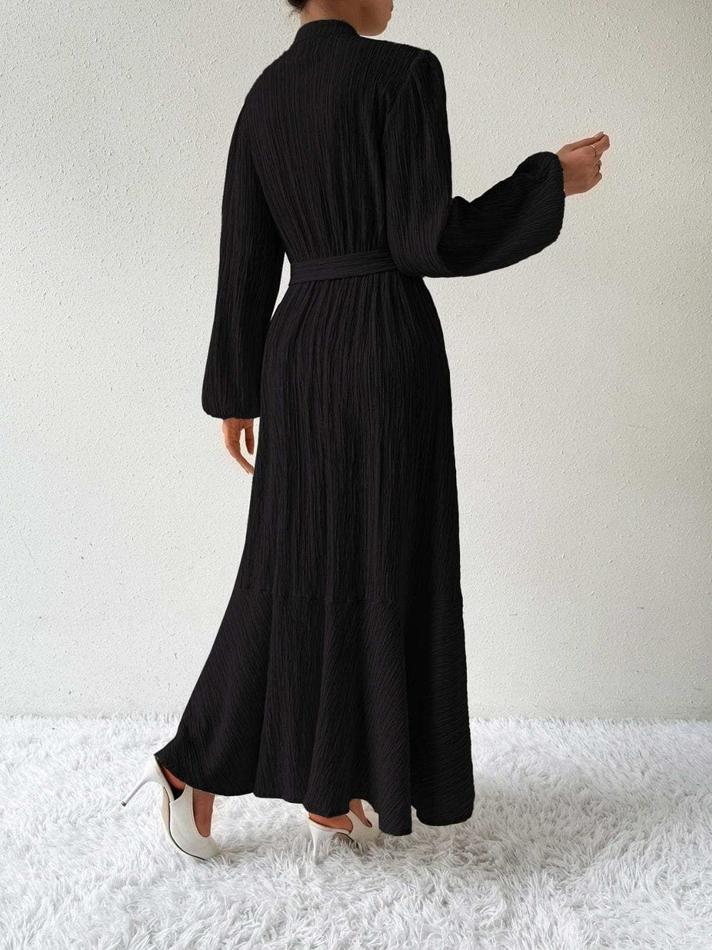 Tie Waist Long Sleeve Dress - Trendsi - Flyclothing LLC