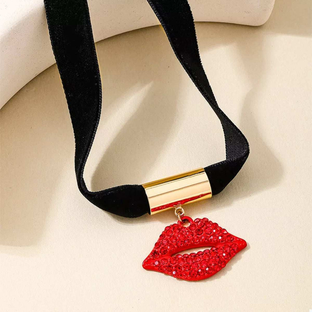 Rhinestone Lip Earrings and Necklace Jewelry Set - Trendsi - Flyclothing LLC