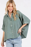 Mittoshop Mineral Wash Gauze Dolman Sleeve Button Down Shirt - Trendsi
