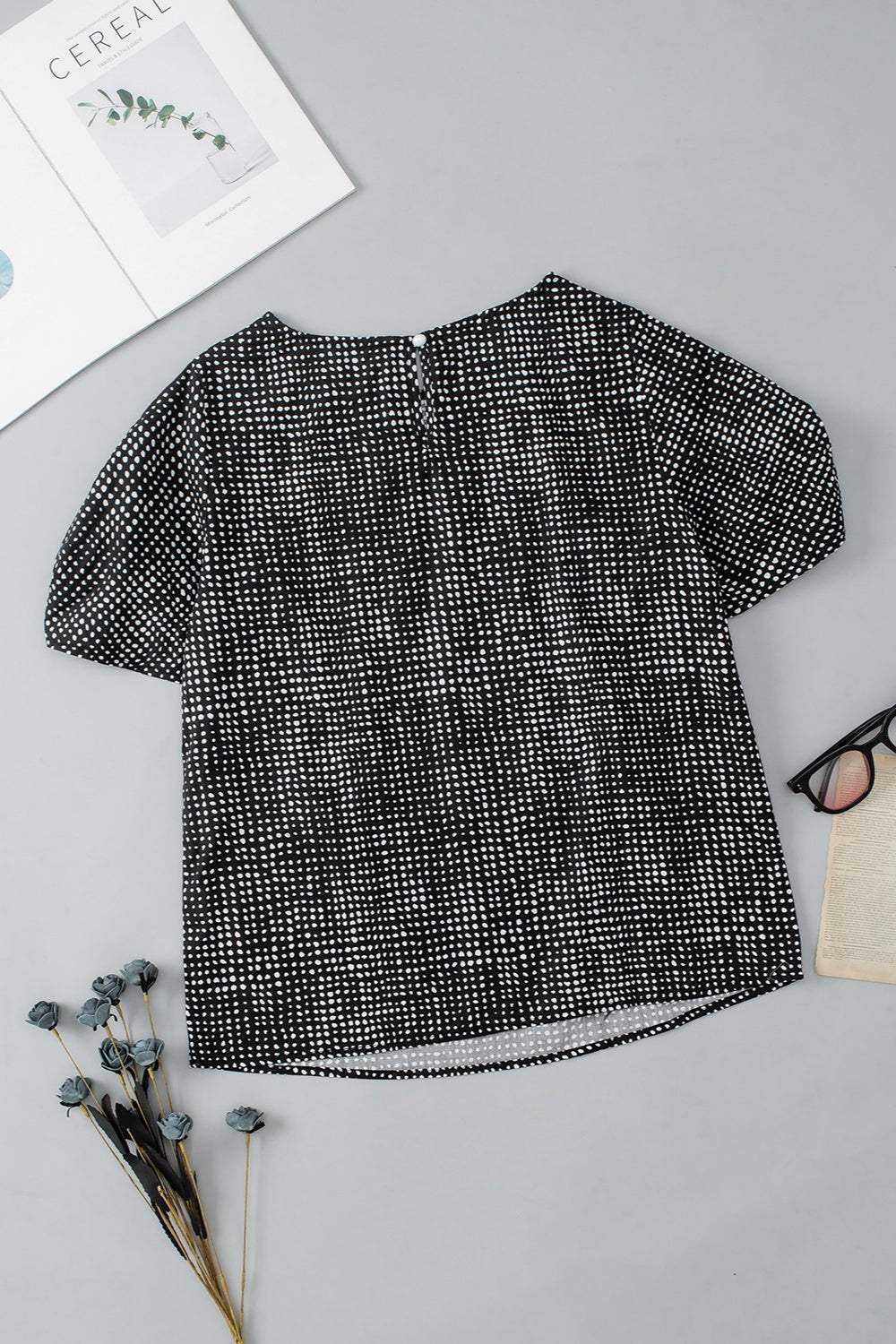 Printed Round Neck Short Sleeve Blouse - Trendsi - Flyclothing LLC