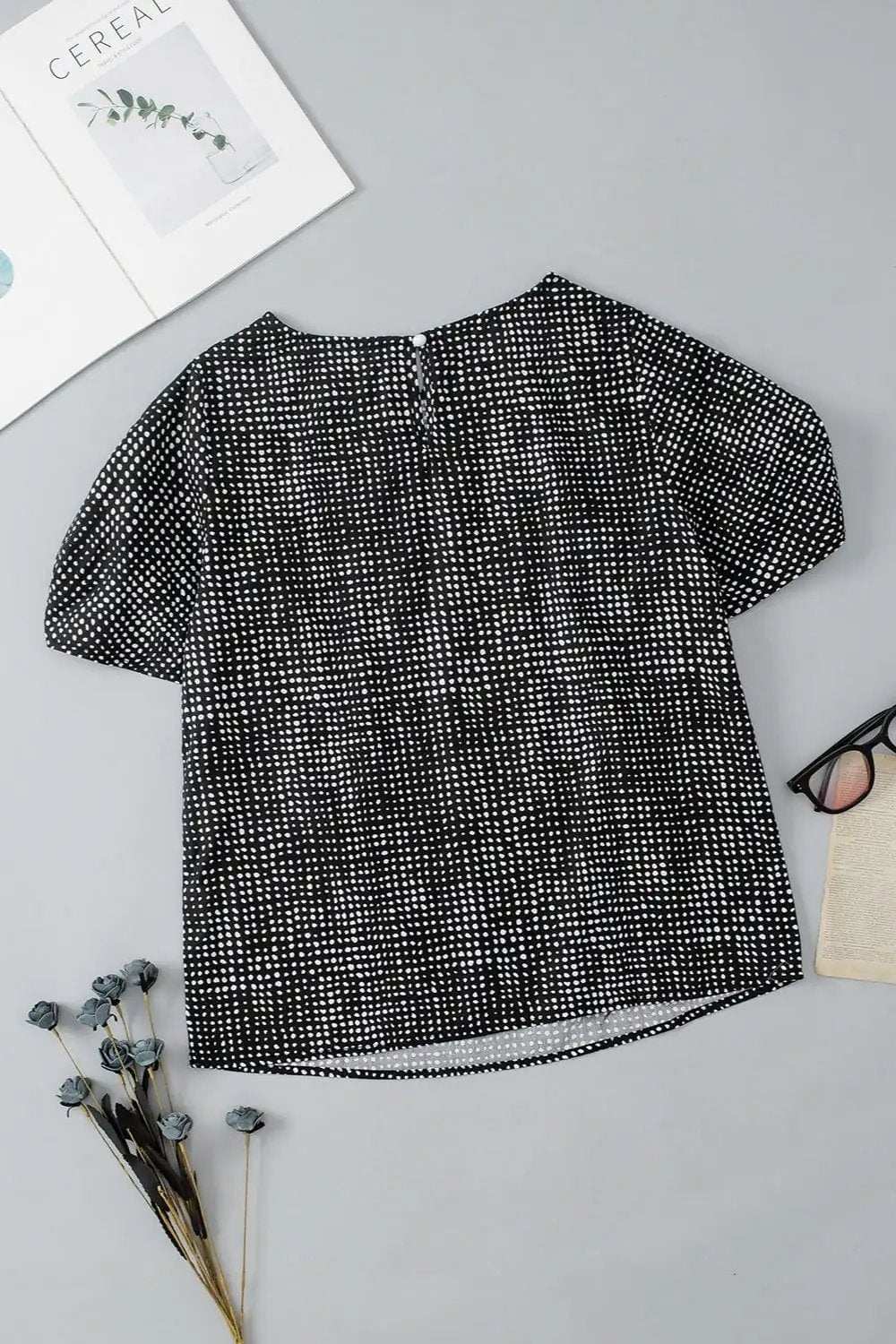 Printed Round Neck Short Sleeve Blouse - Trendsi - Flyclothing LLC