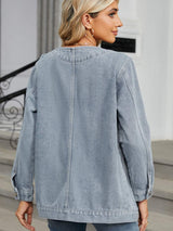 Pocketed V-Neck Button Up Denim Jacket - Trendsi - Flyclothing LLC