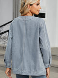 Pocketed V-Neck Button Up Denim Jacket - Trendsi