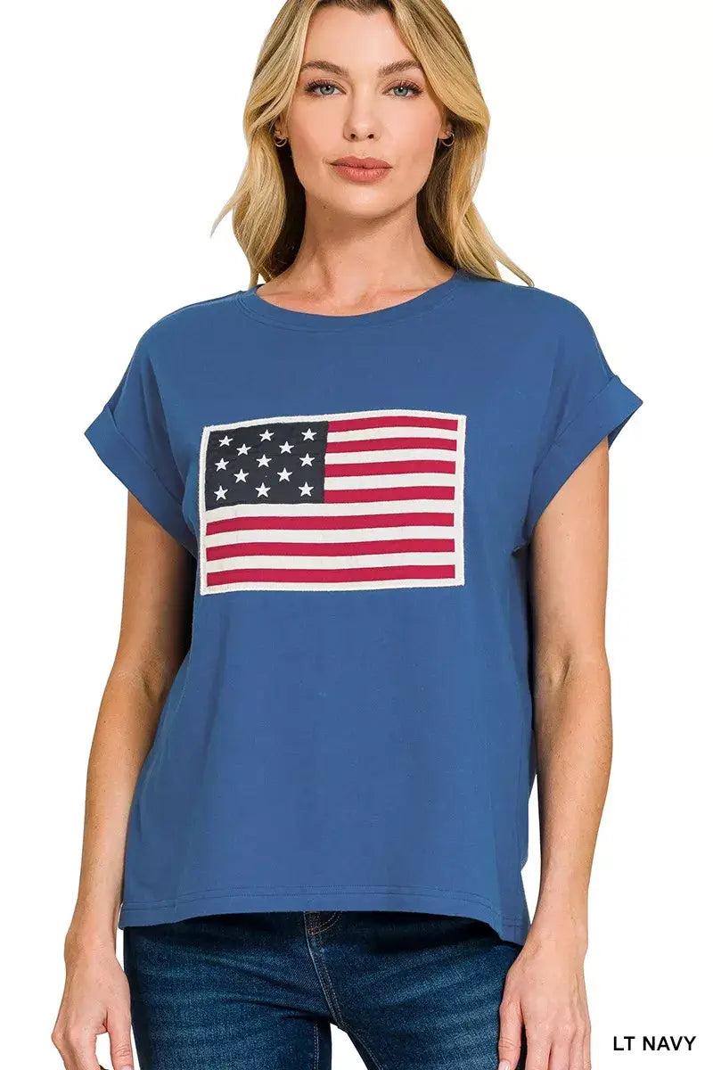 Zenana Full Size US Flag Round Neck Short Sleeve T-Shirt Plus Size - Trendsi - Flyclothing LLC