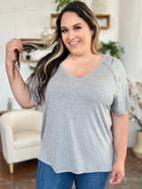 Basic Bae Full Size Bamboo Slit V-Neck Short Sleeve T-Shirt - ShopBasicbae - Flyclothing LLC