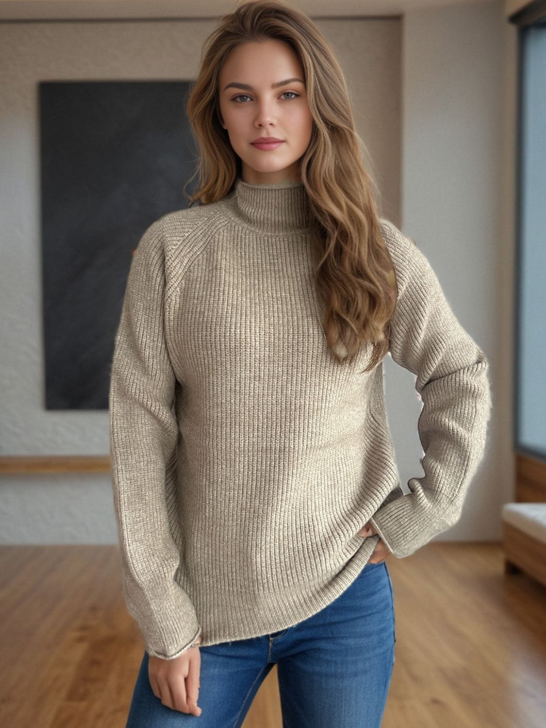 Turtleneck Long Sleeve Sweater - Trendsi