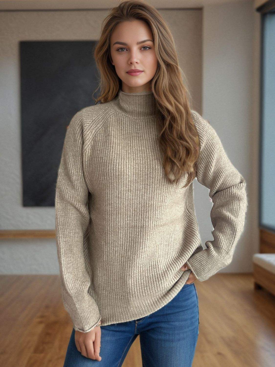 Turtleneck Long Sleeve Sweater - Trendsi - Flyclothing LLC
