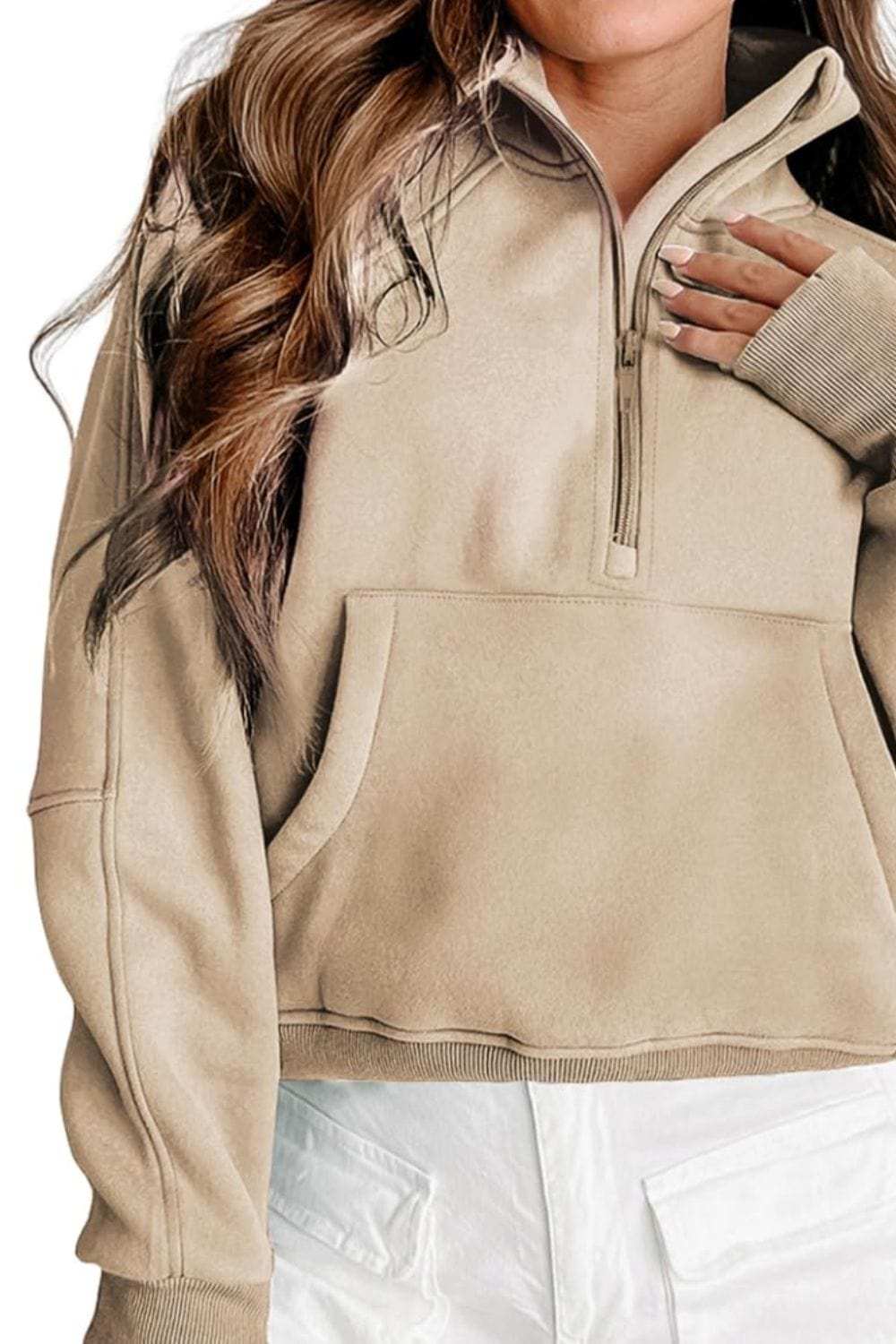 Half Zip Long Sleeve Sweatshirt - Trendsi - Flyclothing LLC